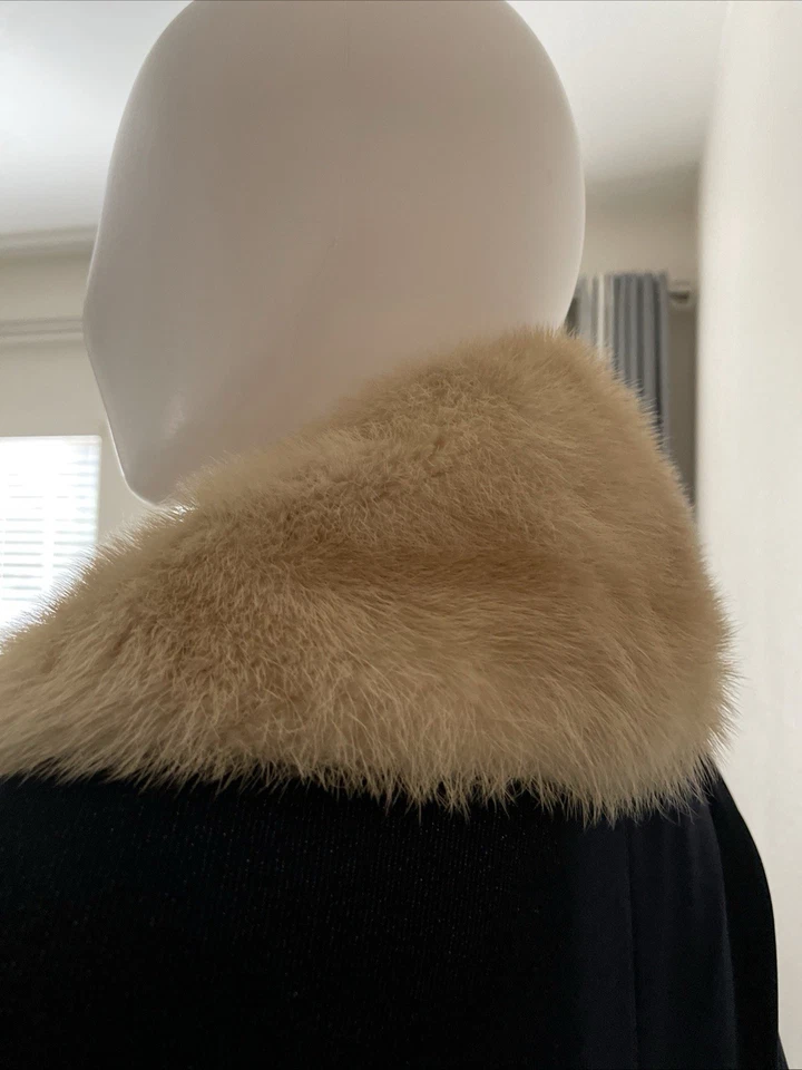 Gola de pele de vison loira vintage de casaco forrado de cetim pele macia genuína real - Imagem 2 de 4