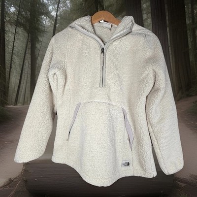 The North Face Womens Fleece 1/2 zip pullover jacket size M elbow patches Ivory