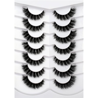Natural Volume Cat Eye Lashes - 7 Pairs Durable Faux Mink Wispy Extensions