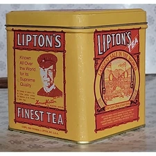 Vintage Lipton Tea Tin Yellow Square Collectible Advertising "Finest Tea"