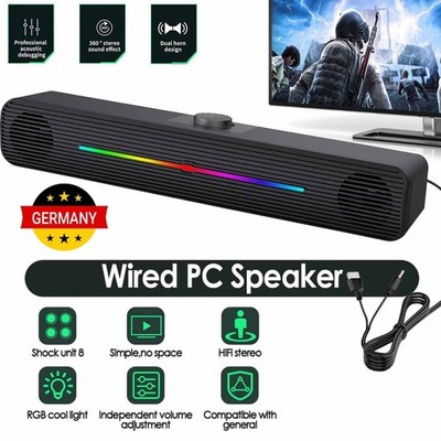 USB Lautsprecher Stereo Soundbar Subwoofer Musikbox für TV Handys PC Computer DE