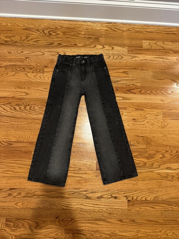 Old Navy Girls' Adjustable High-Rise Baggy Wide Leg Jean (Black Striped Denim)