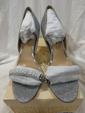 Jewel Badgley Mischka Silvertone Pearl Dayana Open Toe Pumps, Size 10