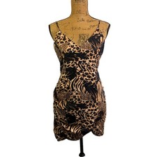 URBAN OUTFITTERS Dress Mini Mixed Animal Smocked Back Spaghetti Strap Bodycon