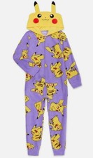 Pokemon Girl's Pikachu Purple Fleece Hooded Costume Pajama Size XS 4/5