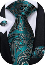 Mens Tie Set Silk Solid Paisley Necktie and Pocket Square Cufflinks Classic Form