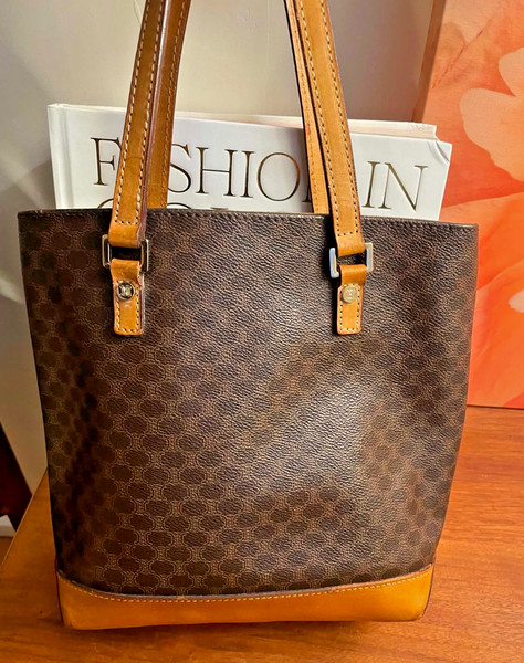 Authentic Vintage  Brown Celine Macadam Pattern Tote Bag