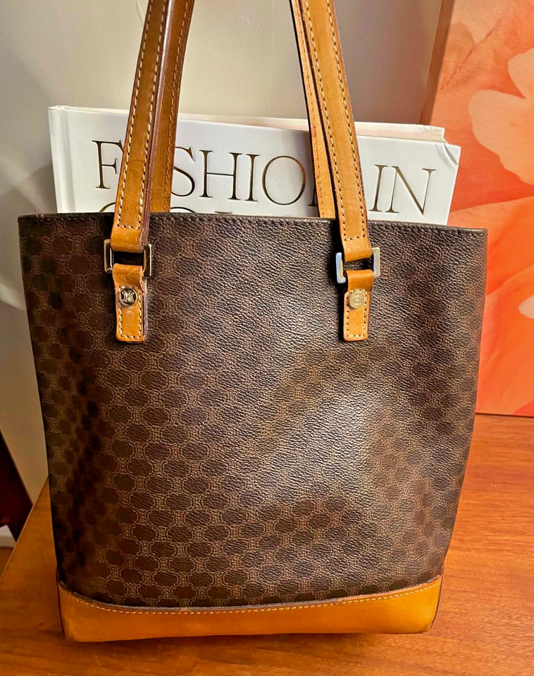 Authentic Vintage  Brown Celine Macadam Pattern Tote Bag