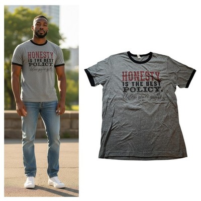 Bella Canvas Mens Graphic Honesty Quote T-Shirt Size L Gray Short Sleeve Crew