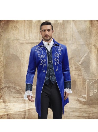 Men’s Medieval Steampunk Tailcoat Jacket, Medieval Gothic Velvet Embroidery L - Picture 4 of 6