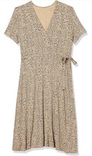 Amazon Essentials Size XL Short Sleeve Faux Wrap V Neck Animal Print Dress Brown