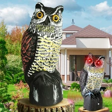 Solar Owl Decoy with Flashing Eye Hoot Sound Infrared Sensor Scare Bird Away
