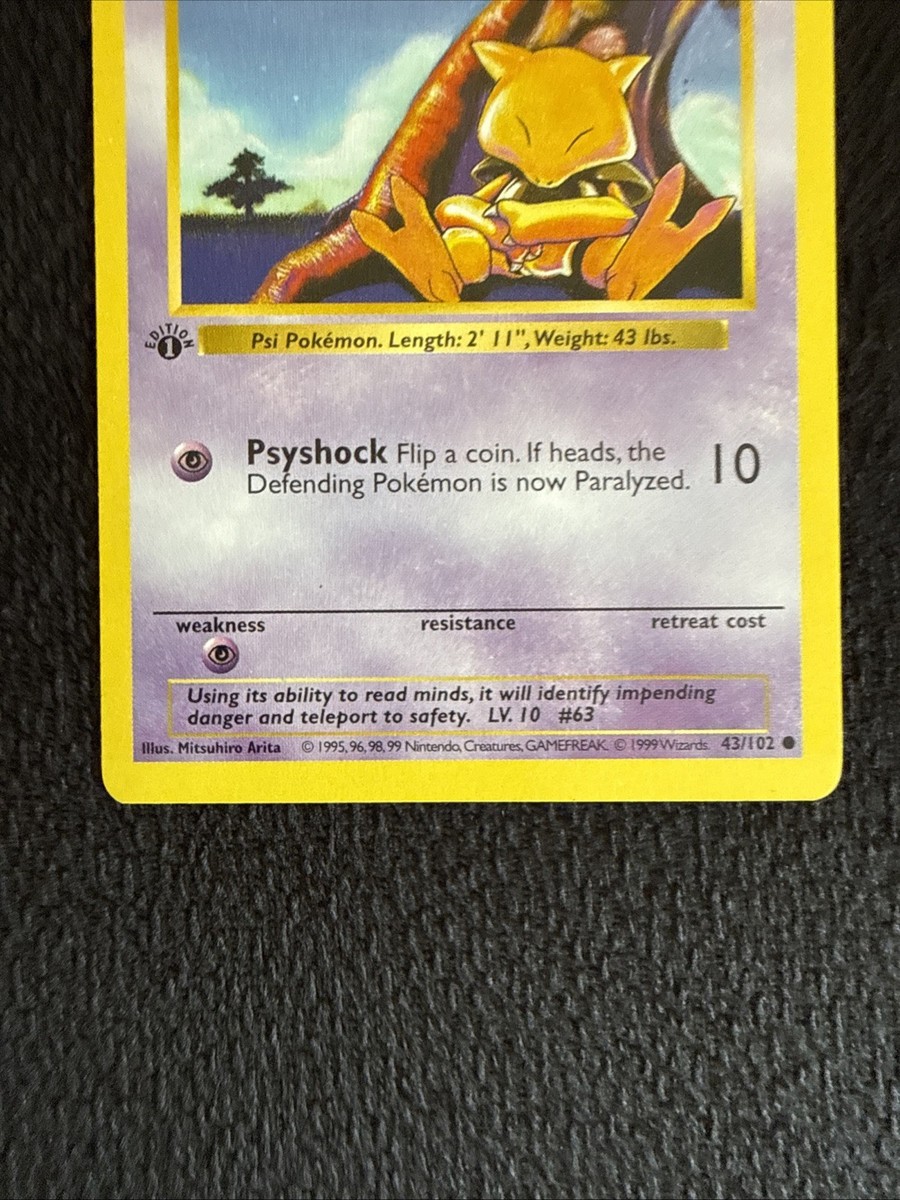 Abra 1st Edition Shadowless Base Set Unlimited Vintage Pokemon