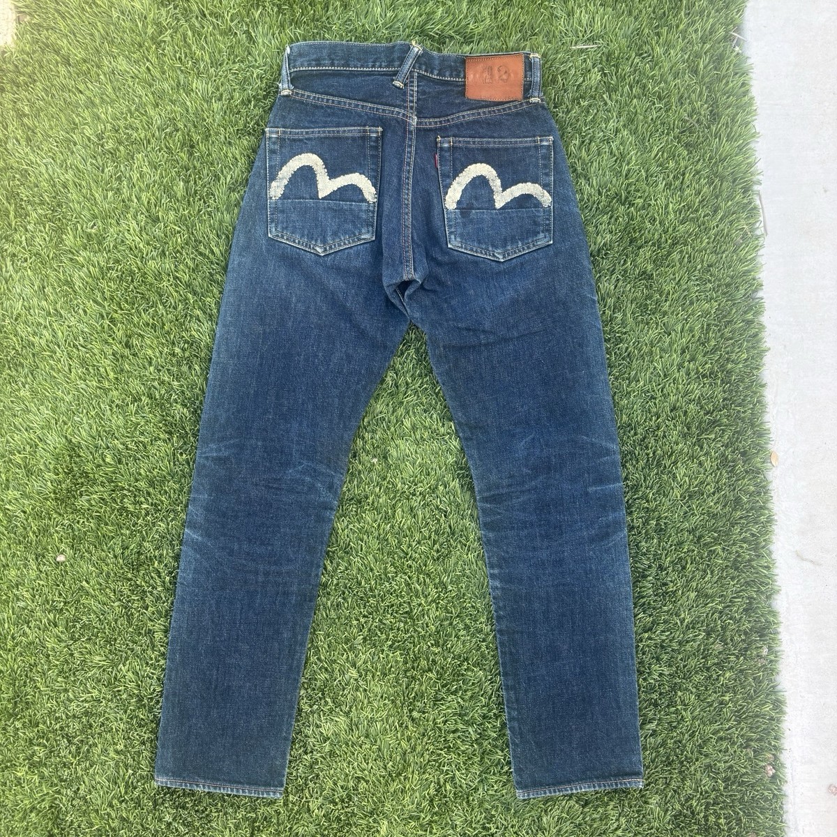 Blue EVISU Men's Denim Jeans Painted Seagull Back Pockets Made In