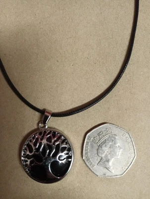 Black Agate Natural Quartz Chakra Crystal Hollow Life Tree Gemstone Necklace - Image 1 of 2