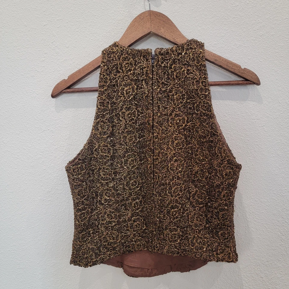 Traje Pantalón Carmen Marc Valvo Mujer Dos Piezas Metálico Chocolate Marrón Cuentas Talla 6 Foto 4 de 4