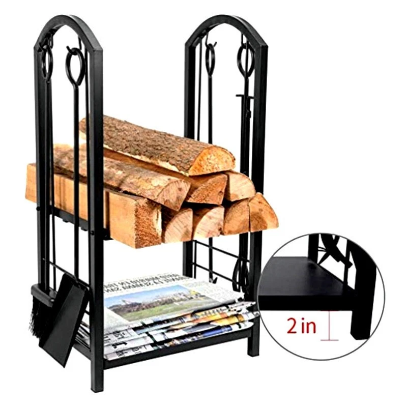 Estante para troncos de metal de alta resistencia para almacenamiento de madera soporte para leña interior y exterior Foto 3 de 4