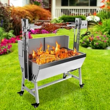 37" Electric Rotisserie Grill, Pig Lamb Spit Roaster Stand With 132 Lbs Capacity