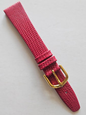 18mm - Red Lizard Pattern Grain / Smooth Leather Watch Band - Gold Buckle