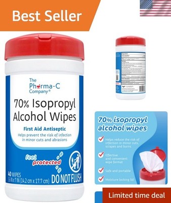 70% Isopropyl Alcohol Wipes [40 wipes] - IPA First Aid Antiseptic Wound Clean...