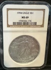 1994 $1 American Silver Eagle NGC MS69 Brown Label