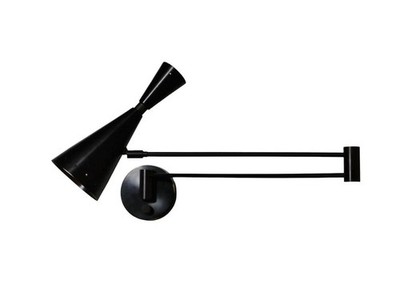 Mid Century Wandleuchte LELO 2 Wandleuchte Lampe schwarz, Handarbeit Messing ...