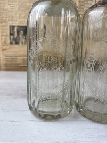 Schweppes Vintage Retro Etched Glass Soda Water Syphon Bottle Pair 2x Bundle - Foto 2 di 6