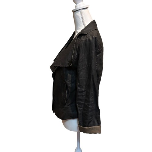 Cabi Womens Black Notch Neck Ruffle Long Sleeve Snap Front Linen Blazer Medium - Picture 3 of 6