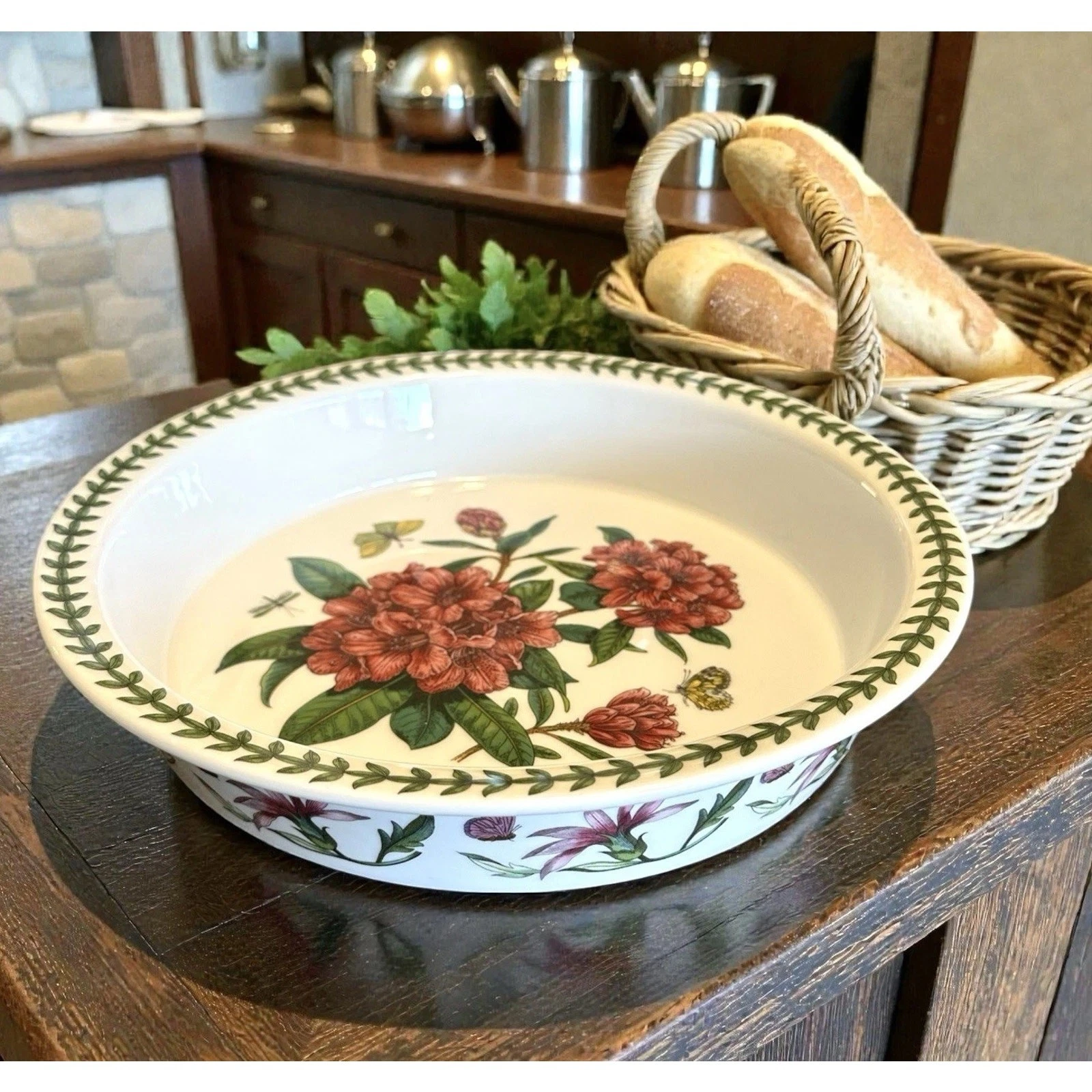 VTG Portmeirion Botanic Garden 10” Pie/Quiche Dish Rhododendron Gwyllt King