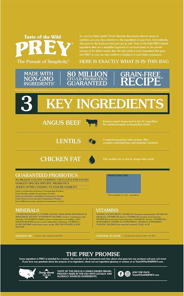 Taste of the Wild PREY Angus Beef Ingrediente Limitado Receta Comida Seca para Gatos! - 15 lb Foto 4 de 4
