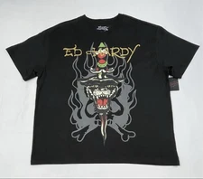 ED HARDY Tattoo Fire Black Panther Dagger Black T-Shirt Men’s L
