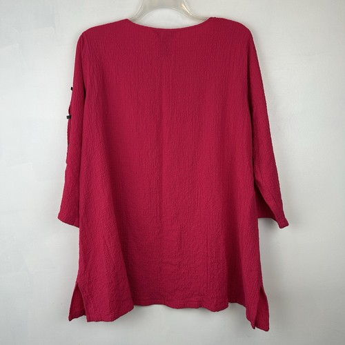 Ali Miles Top Womens 1X Crinkle Knit 3/4 Sleeve Asymmetrical Button Arm Artsy - Picture 2 of 10
