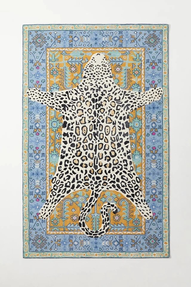 Octavia Leopard Blue & Gold Modern Hand-Tufted 100% Wool Area Rug Carpet - Image 2 of 4