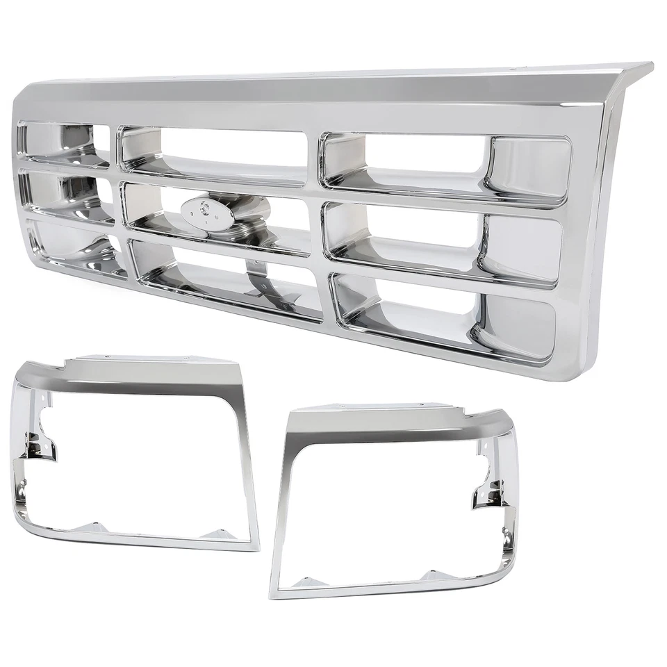 Front Grille W/ Headlight Bezel Kit For Ford F150 F250 F350 Bronco 1992-1997 - Image 2 of 4