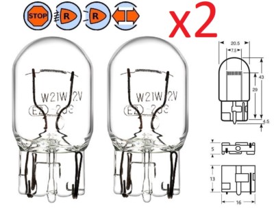 2X 12V 21W WEDGE T20 W3X16Q BULB GLASS BASE LAMP STOPLIGHT INDICATOR CAR
