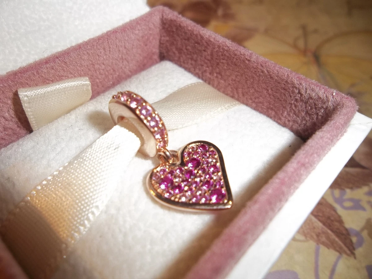 Genuine Pandora Rose Gold Red Pave Freehand Heart Dangle Charm 789565C01