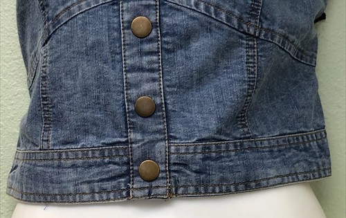 Japna Blue Denim Crop Tank Top Sz L Sweaheart Neckline Button Down Elastic Back - Picture 6 of 10