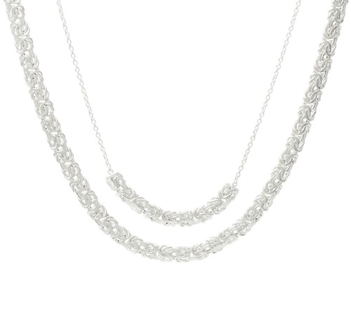 16" 18" Layered Byzantine Chain Necklace Real 925 Sterling Silver 2 pcz QVC - Picture 2 of 3