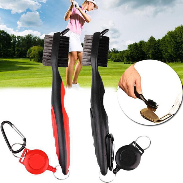 Golf Brush Groove Cleaner Retractable Zip Line Dual Iron Wood Cleaning