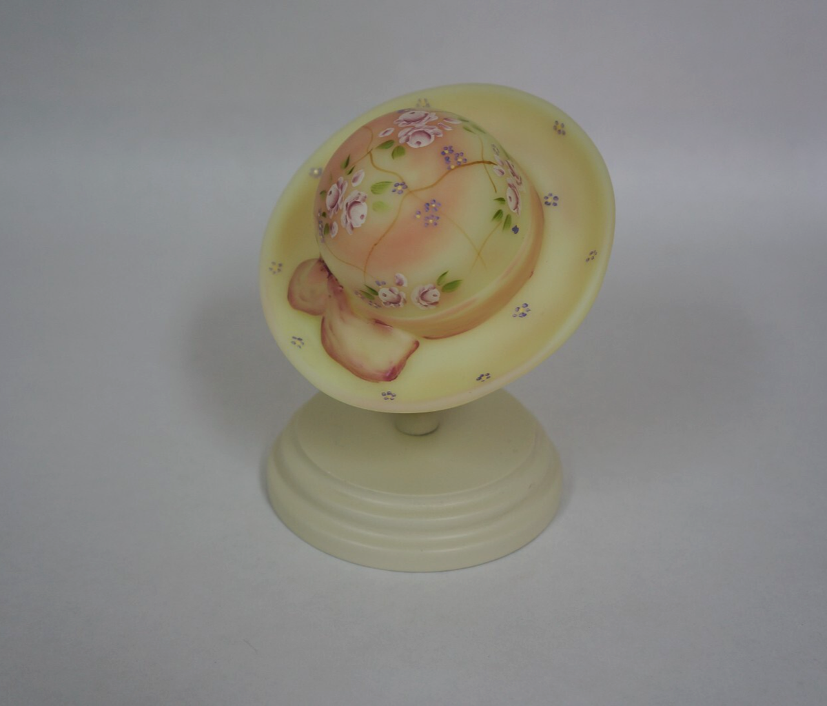 Fenton Glass ~ Burmese Sanded Hand Painted Hat With Stand | eBay