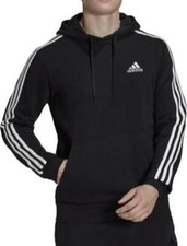 Adidas Men's 3 Stripe Soft Fleece Hood Blk/White Size: L, XL H09262