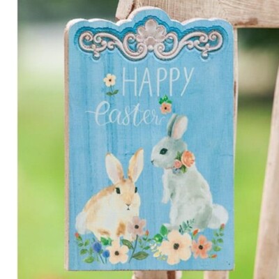 Country Rustic Happy Easter Rabbit Bunny Wood Plaque Sign 