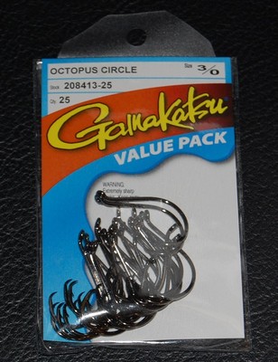 25 Pack Gamakatsu 208413-25 Octopus Circle Hooks Offset-point NS Black Size 3/0