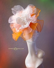 Kentucky Derby Hat Orange White Rose Elegant Fascinator Del Mar Melbourne Cup