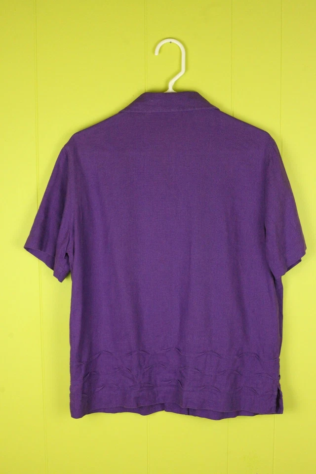 Kim Rogers Women M Linen Blend 2 Pcs Set Short Sleeve Top, Crop Pants Purple EUC - Image 4 of 4