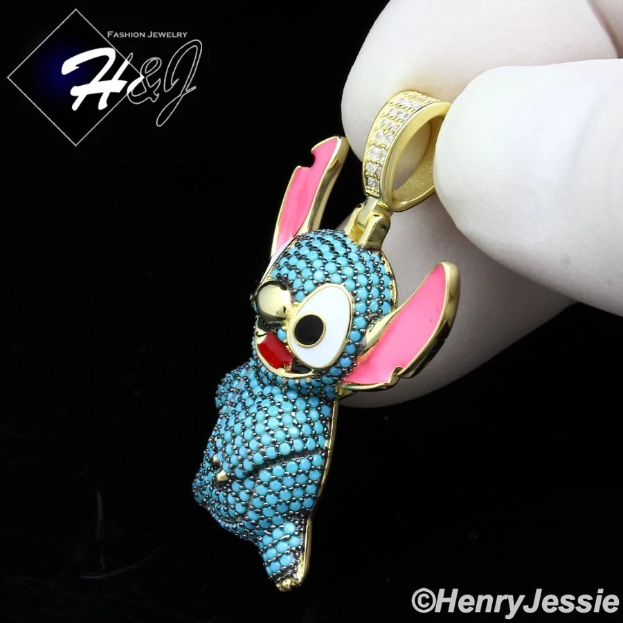 PLATA ESTERLINA 925 BLING AZUL CIRCONITA CHAPADO EN ORO PUNTO LILO COLGANTE DIBUJOS ANIMADOS*GP532 Foto 2 de 4