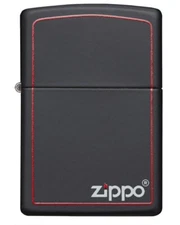 Zippo 218ZB, Classic Black Matte Lighter With Red Border , Zippo Logo, Full Size