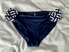 VITAMIN A CHLOE Navy Blue ECO LUX BRAIDED LOW RISE BIKINI BOTTOM M