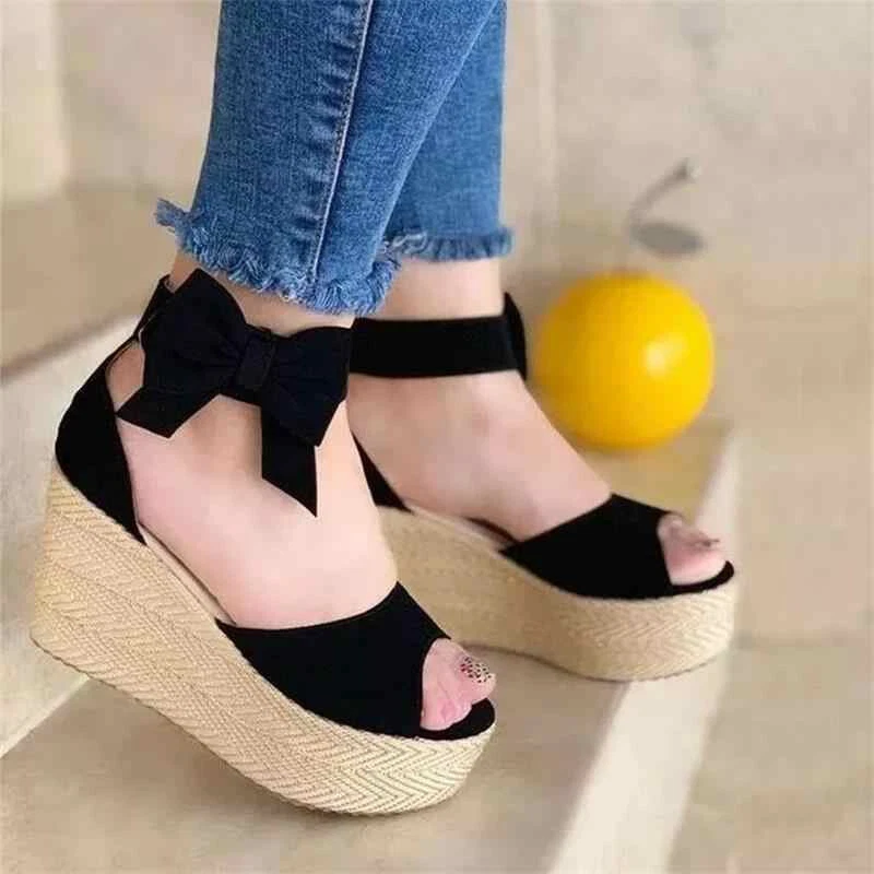 Bowknot design platform espadrille wedge sandals sale