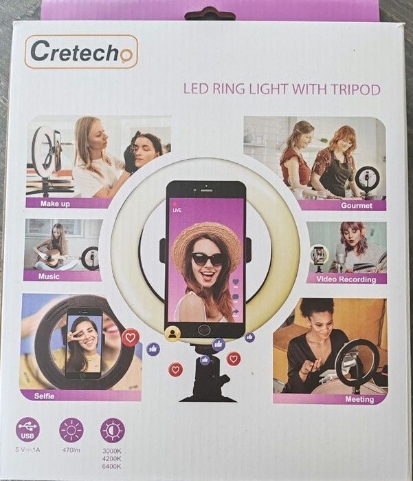 Anneau LED Cretecho 32 Cm à 3 températures de lumière pour maquillage